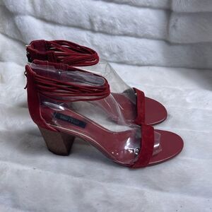 White House black Market Burgundy faux suede ankle strap sandals SZ9.5